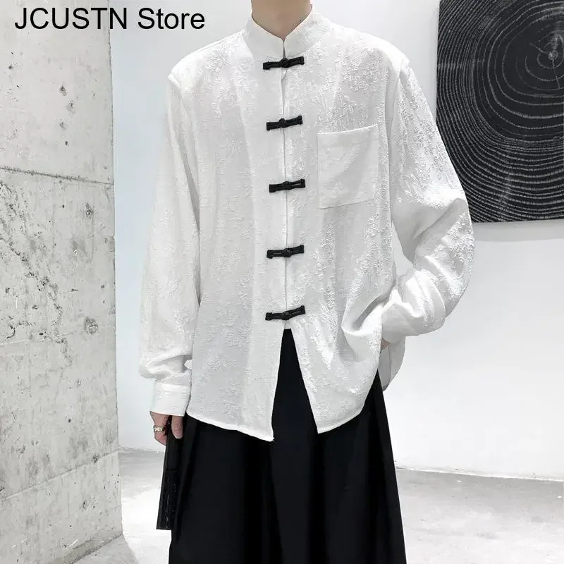 سترة داكنة تقليد تشيباو الصينية قمة النمط الصيني الجديد ملابس فضفاضة ملابس تانغ الرجال القوطية الذكور الخريف معطف رقيق