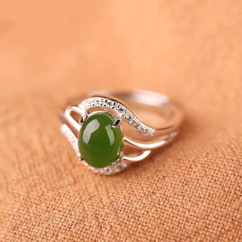 Creative Design Rose Gold Inlaid Natural Jasper Oval Opening Adjustable Ladies Ring Elegant Charm Silver Jewelry