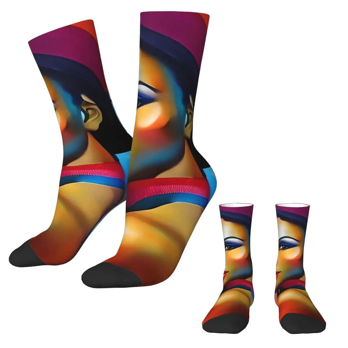 Lady Face Board Print Socks Autumn Abstract Art Stockings Gothic Ladies Warm Soft Socks Design Running Anti-Slip Socks