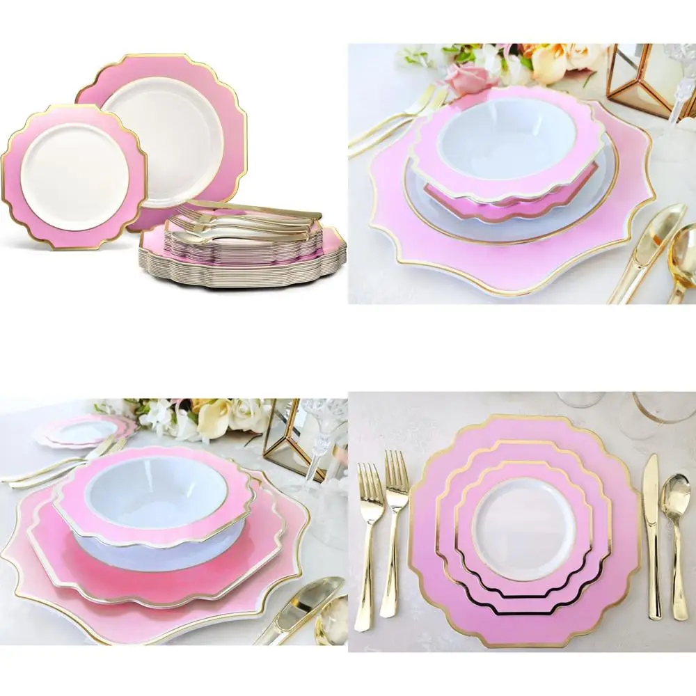 

Набор одноразовой свадебной посуды для 25 гостей: тяжелые пластиковые тарелки и столовые приборы, 10,5 и 8 столовых приборов в комплекте.