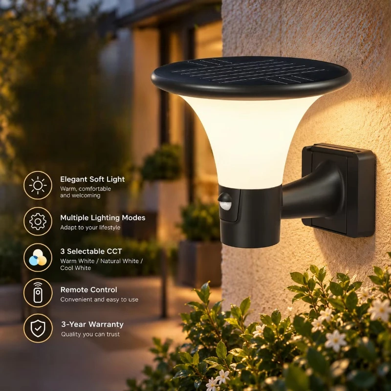 Lighting Effect Soft Lighting Solar Wall Lamp Outdoor Waterproof 2 Working Modes 3CCT 4 Installation Methods Fast Delivery