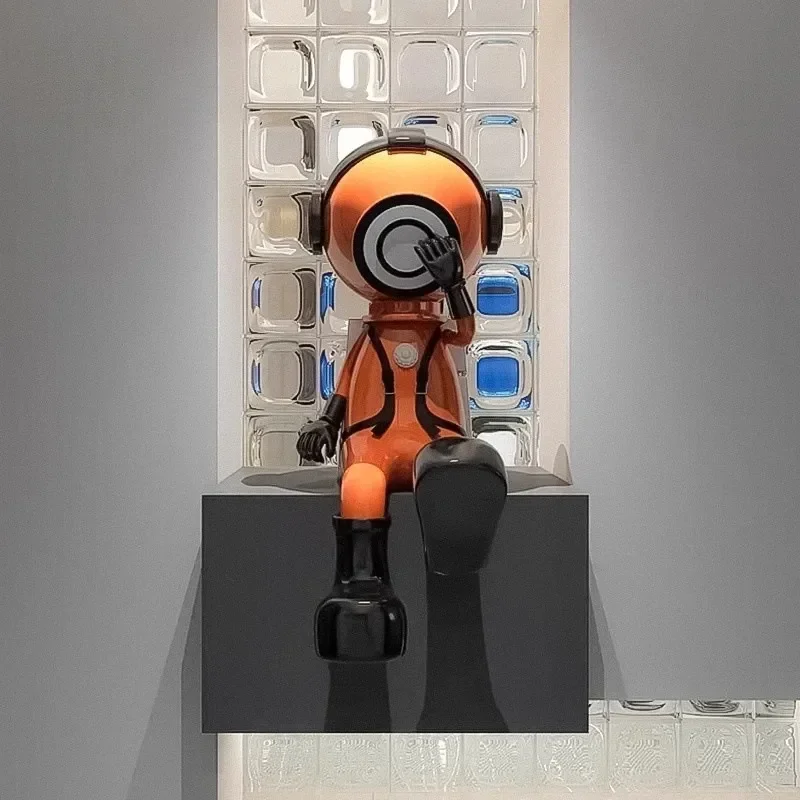 Punk Style Astronaut Decoration Orange Cartoon Doll Desktop Ornament Creative Home Decor Craft for Living Room Bedroom Office