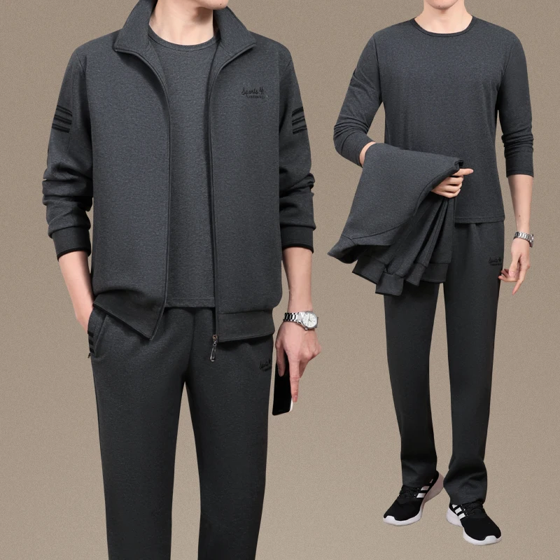 

Весенний новый мужской повседневный комплект больших размеров: толстовка и футболка, спортивный костюм с длинным рукавом для мужчин среднего и старшего возраста