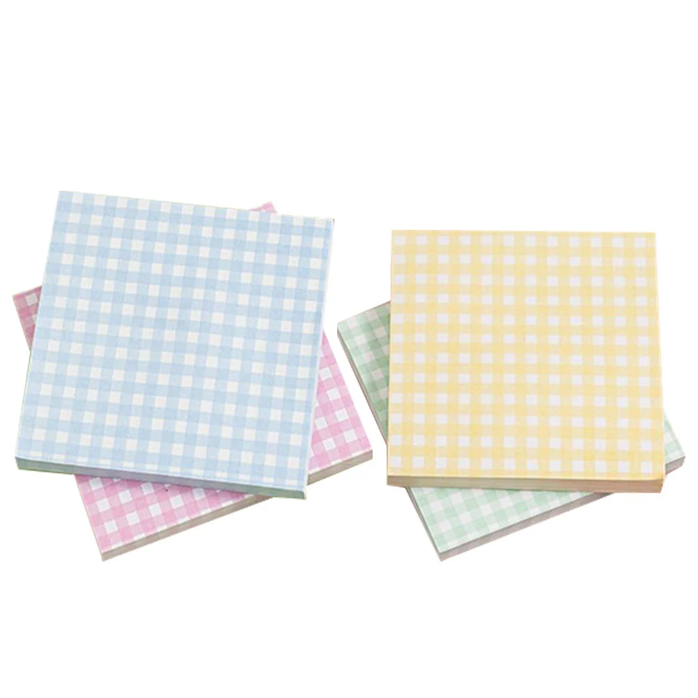 

4 Books Portable Plaid Element Office Student Stickers Notes Grid Writing Notepad Paper Small Memo Pads