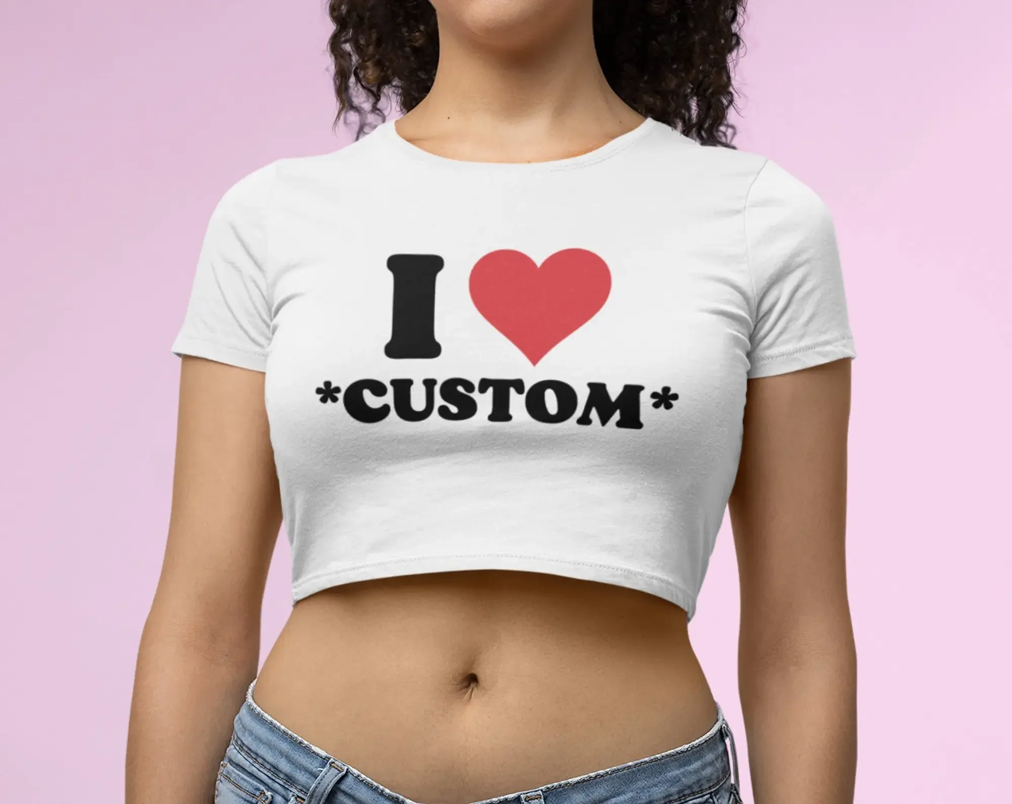 I Love Custom Cropped Top Women Causal Loose Your Photo Here Diy Personalized Logo Own Picture Female Crop Top T Shirt O Neck