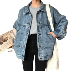 New Loose Jackets Women Vintage Simple Spring Denim Korean College Style Girls Jacket Stylish Turn-down Collar Ladies Outwear