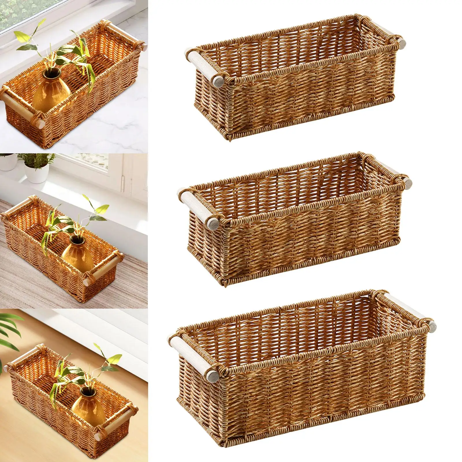 Imitation Rattan Storage Basket Perfume Tray for Organizing Rectangular Vintage for Home Coffee Table Bar Bathroom Kitchen