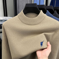 2025 Autumn/Winter Men's Knitted Woolen Sweater Half High Neck Thickened Solid Color Sweater Warm Knitted Base Sweater