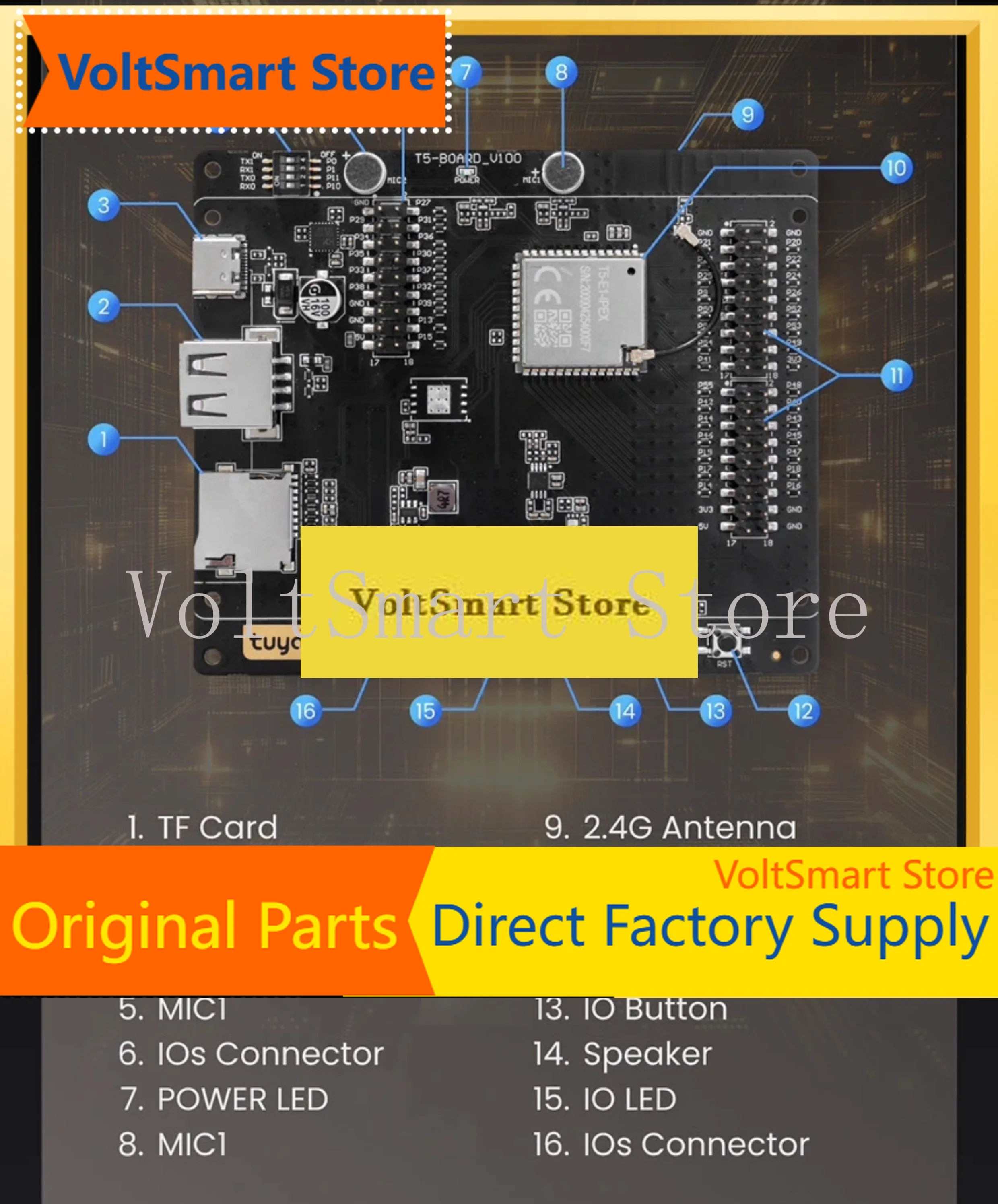 VoltSTuyaOS T5AI-Board Development Board With T5-E1-IPEX WiFi/BLE Dual Mode Module