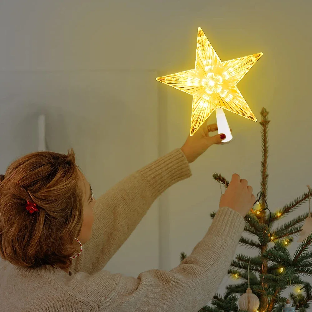 Christmas Tree Top Star LED Glowing Light Holiday New Year Christmas Five-pointed Star Ornament Decorations Navidad 2024 17x18cm