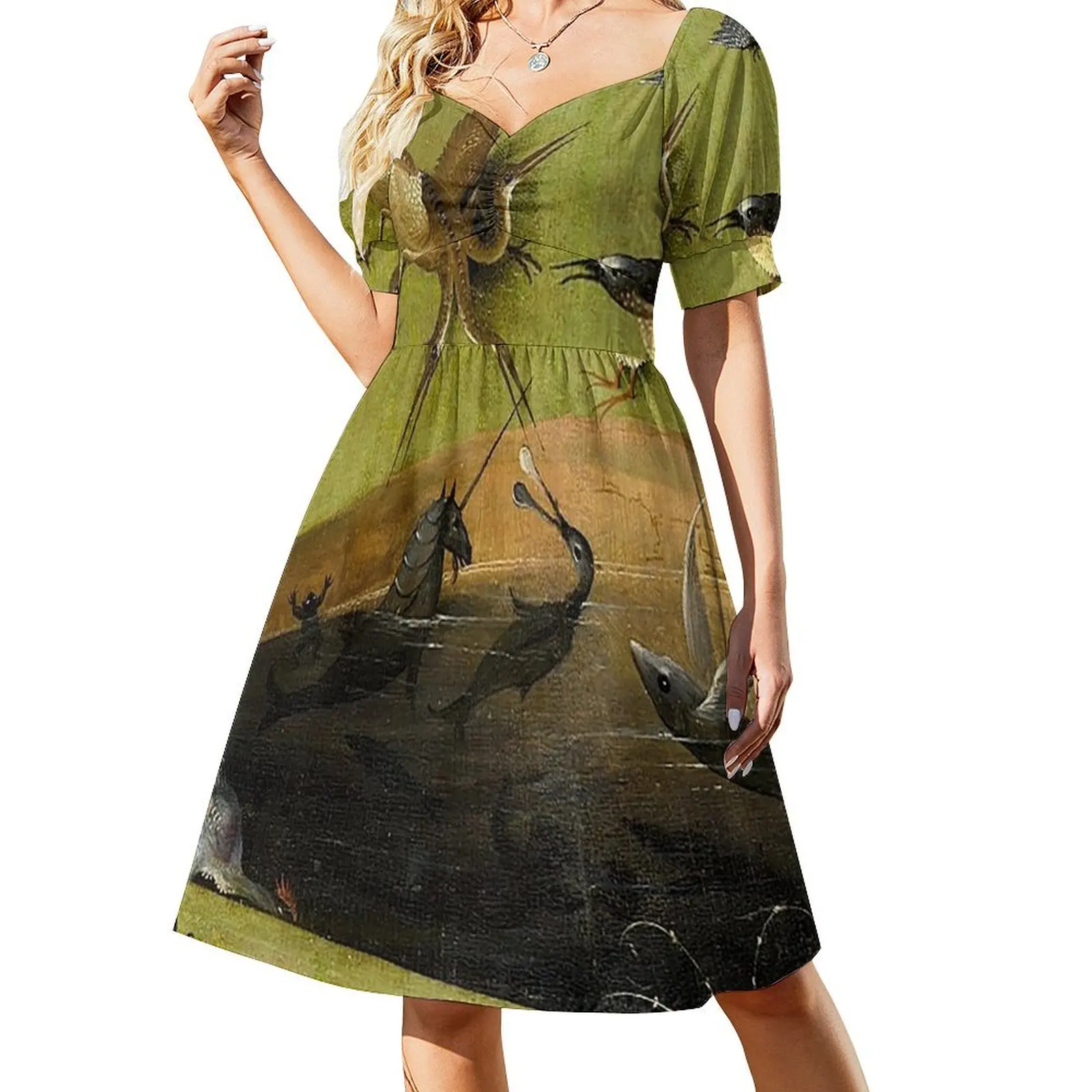 

HD. Left Pannel (detail number 43 of 100 , from the Garden of Earthly Delights), by Hieronymus Bosch Short-Sleeved Dress