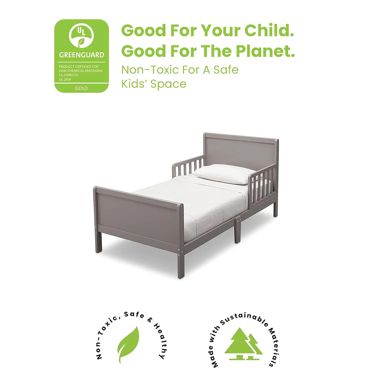 A Kids-cama de madera para niños pequeños, ropa de cama con Certificado de Oro, gris