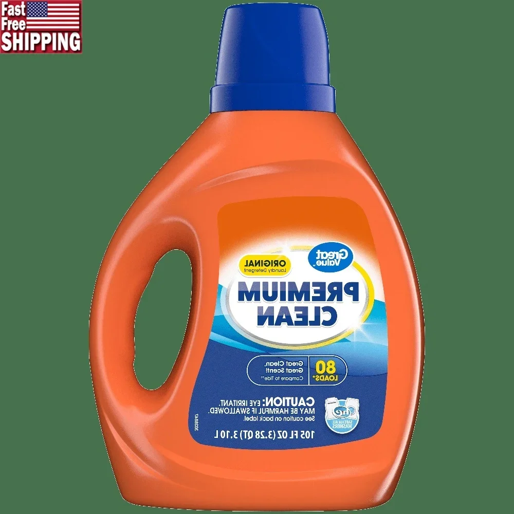 Detergente para ropa de limpieza Premium, eliminador de manchas enzima, eliminador de olores, 80 cargas, lavado líquido Original, limpieza profunda, tamaño familiar