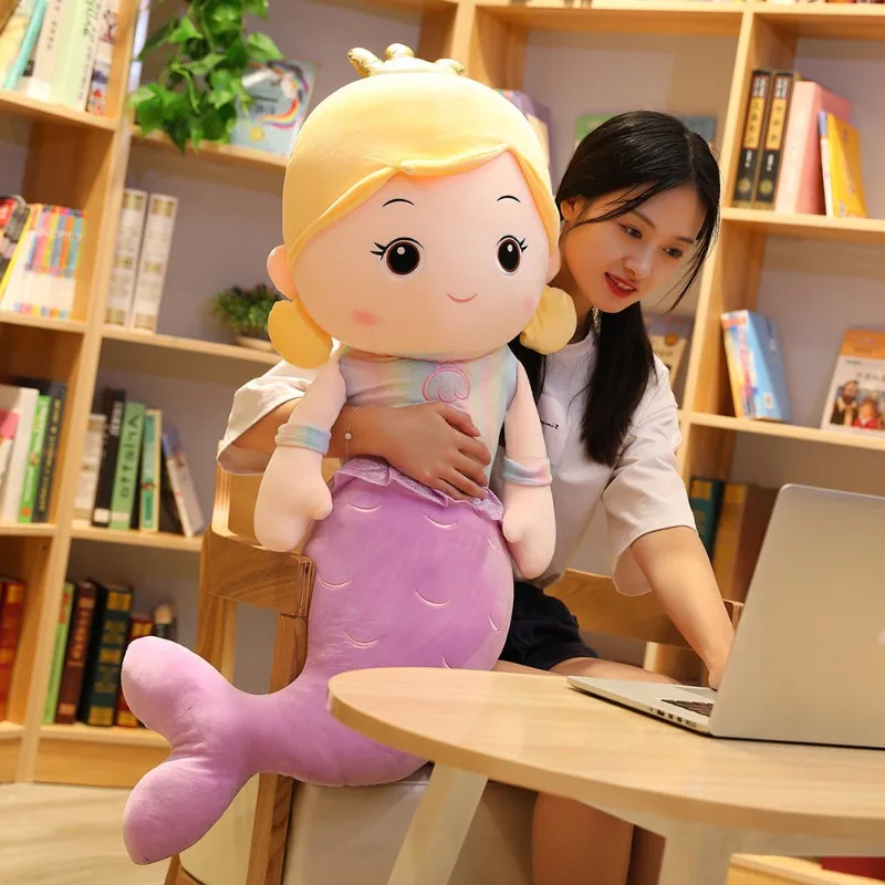 1 pz 75/110 CM Cartoon Corona Sirena Peluche Bambola di Pezza Per Bambini Ragazza Decorazione Della Casa Cuscino Fidanzata Regali Di Compleanno