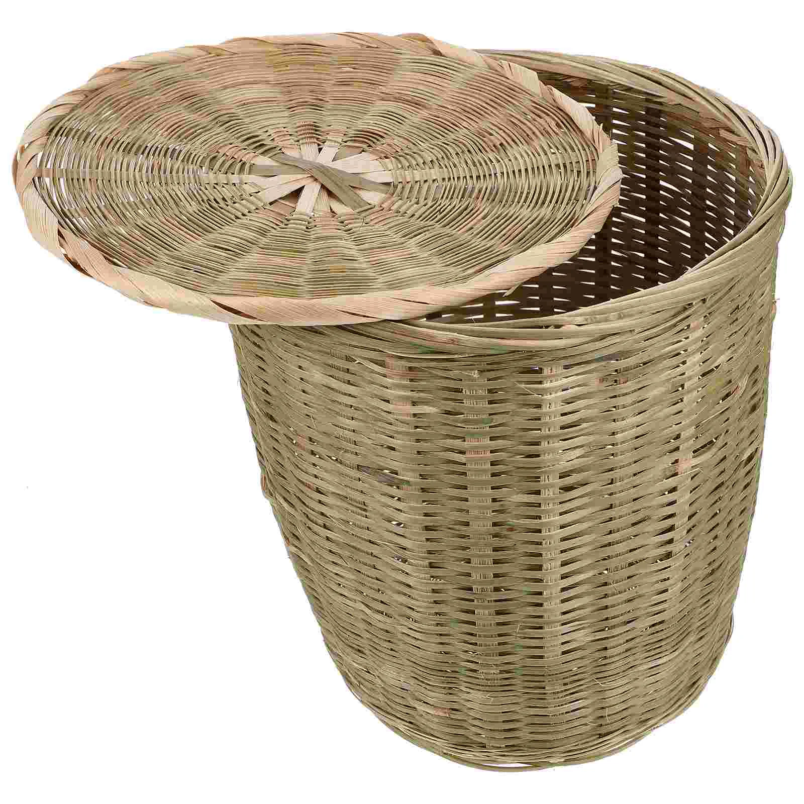 

Storage Trash Can Office Outdoor Garbage with Lid 20X20X18CM Bamboo Home Basket