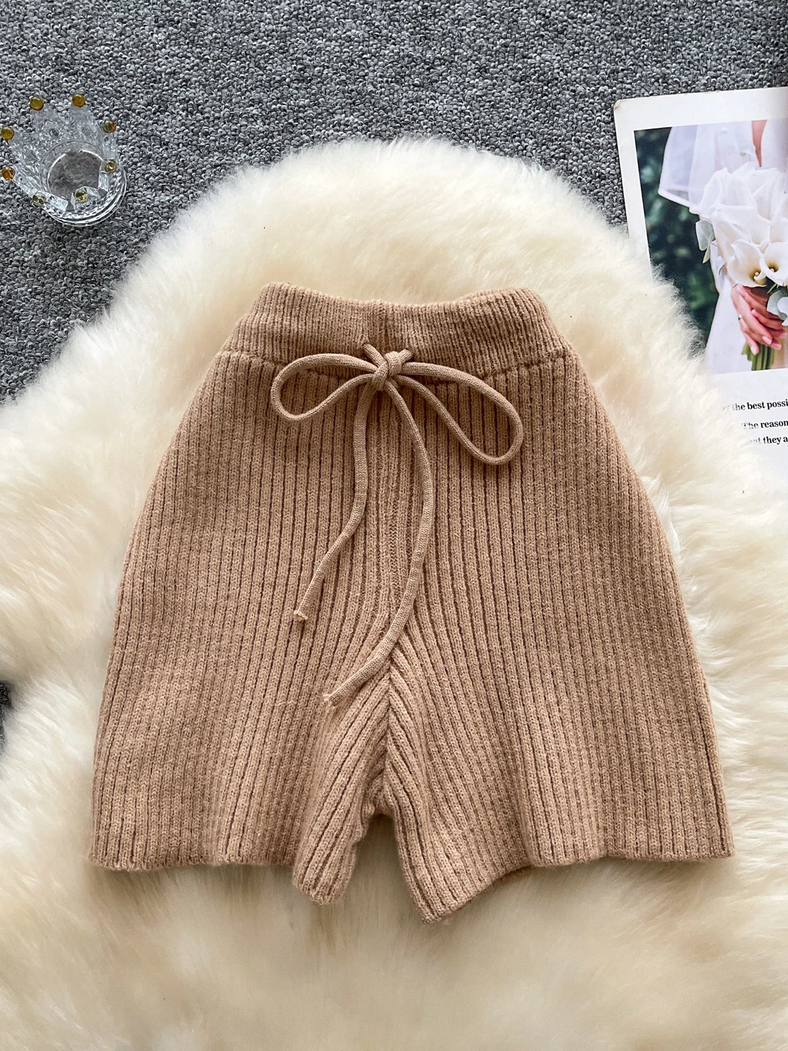 لينة محبوك ort السراويل النسائية عالية الخصر السراويل الكورية Sle عارضة شريط عمودي نمط مريح مرونة الخصر #2