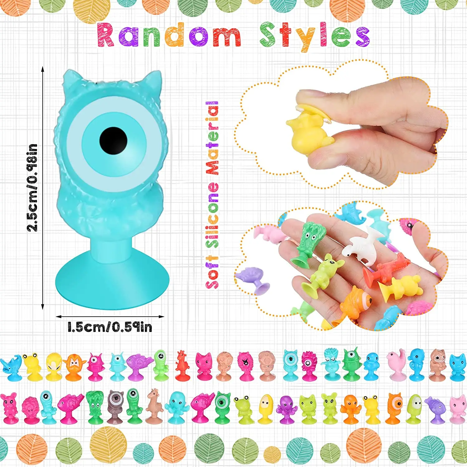 10/20/50pcs/lot Mini Sucker Dolls Marine Land Strange Animal Cupule Suckers kids Action Toy Capsule Model Suction Cup Puppets