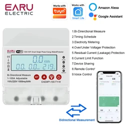 Single Phase 230V Tuya WiFi Smart Bidirectional Energy Power kWh Meter Leakage Over Under Voltage Protector Relay Switch Current