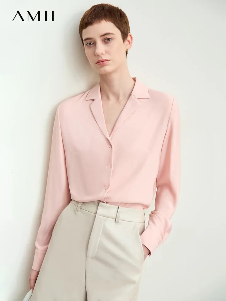 Amii Minimalism Chiffon Shirt for Women 2024 Autumn New Basic