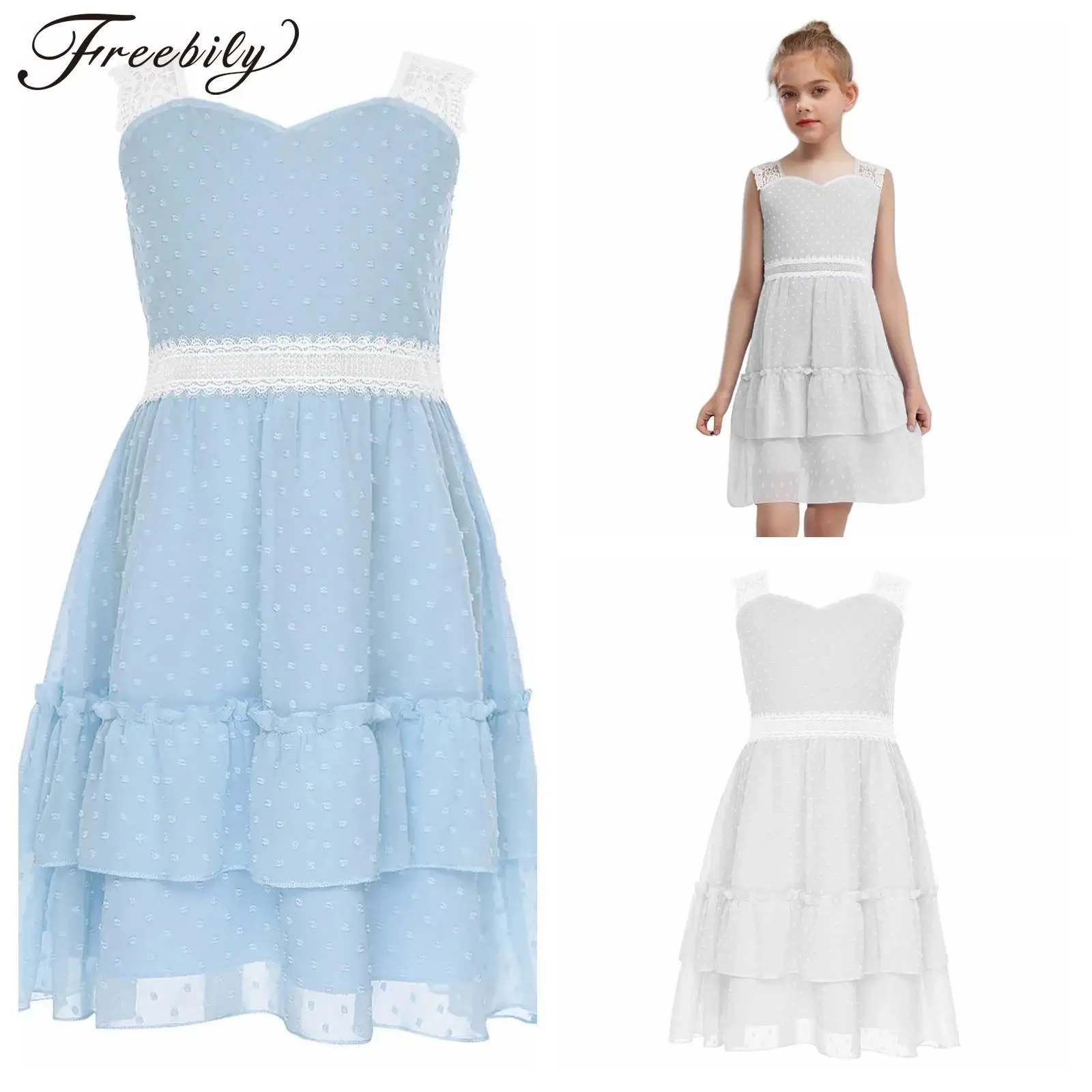 

Girls Show Lyrical Dance Costumes Elegant Sleeveless Chiffon Dress Children Party Gown Ballroom Modern Performance Dancewear