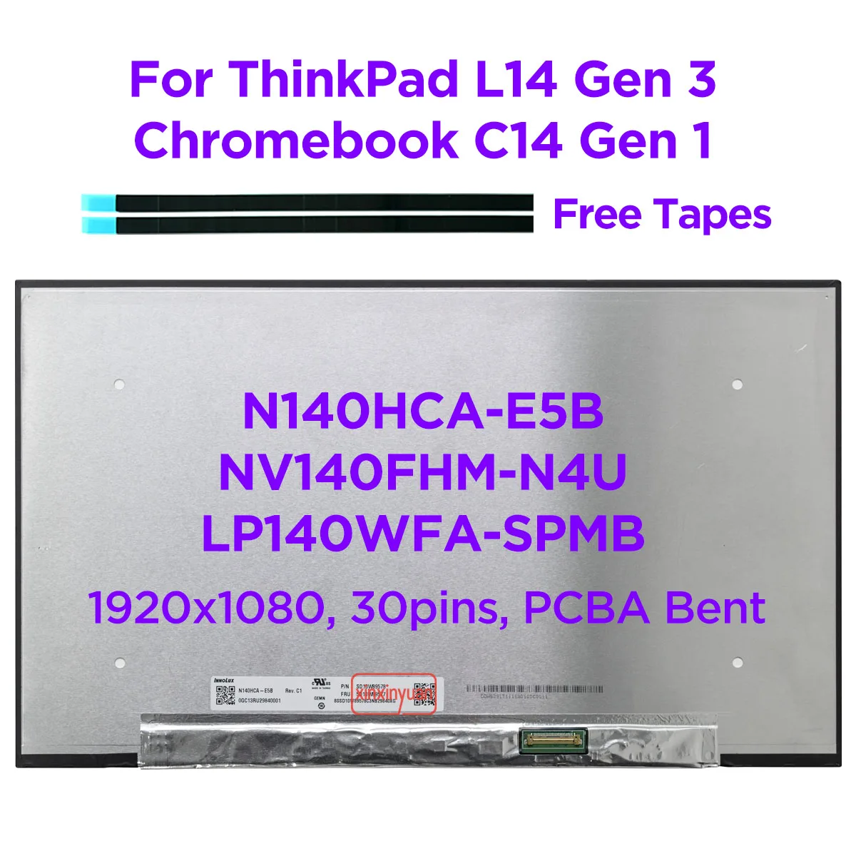 14.0 IPS Laptop LCD Screen N140HCA-E5B Fit NV140FHM-N4U LP140WFA-SPMB for ThinkPad L14 Gen 3 C14 Gen 1 Chromebook Display 30pins