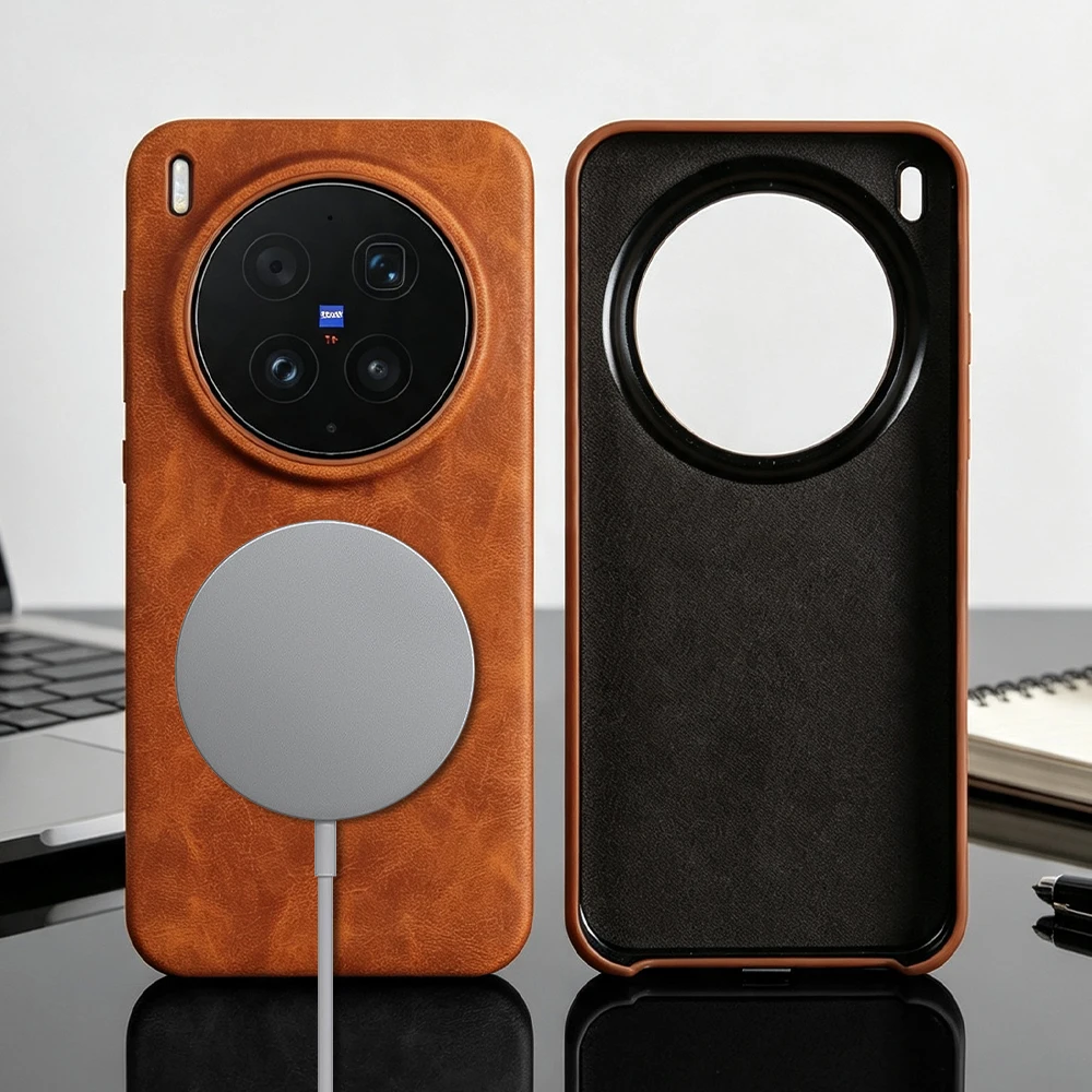 Phone Cases Vivo - Capa de Couro Premium para Magsafe