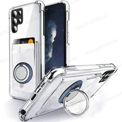 Custodia morbida trasparente per Samsung S23 Ultra 5G Anello magnetico Porta slot per schede Cover per Galaxy S23 S24 Plus Nota 20 Ultra
