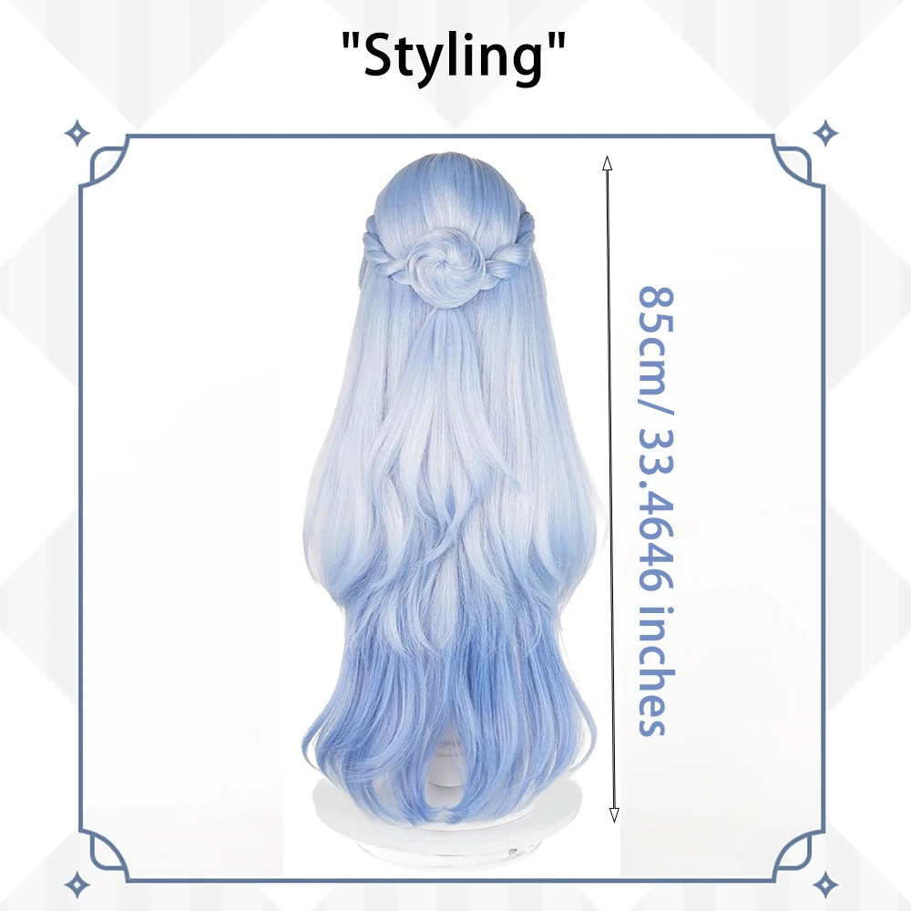 "Broken Star Track Robin Cosplay الشعر الاصطناعي 33 بوصة أزرق فاتح متدرج Micro-Curls Halloween Daily Party Anime Game Wig.