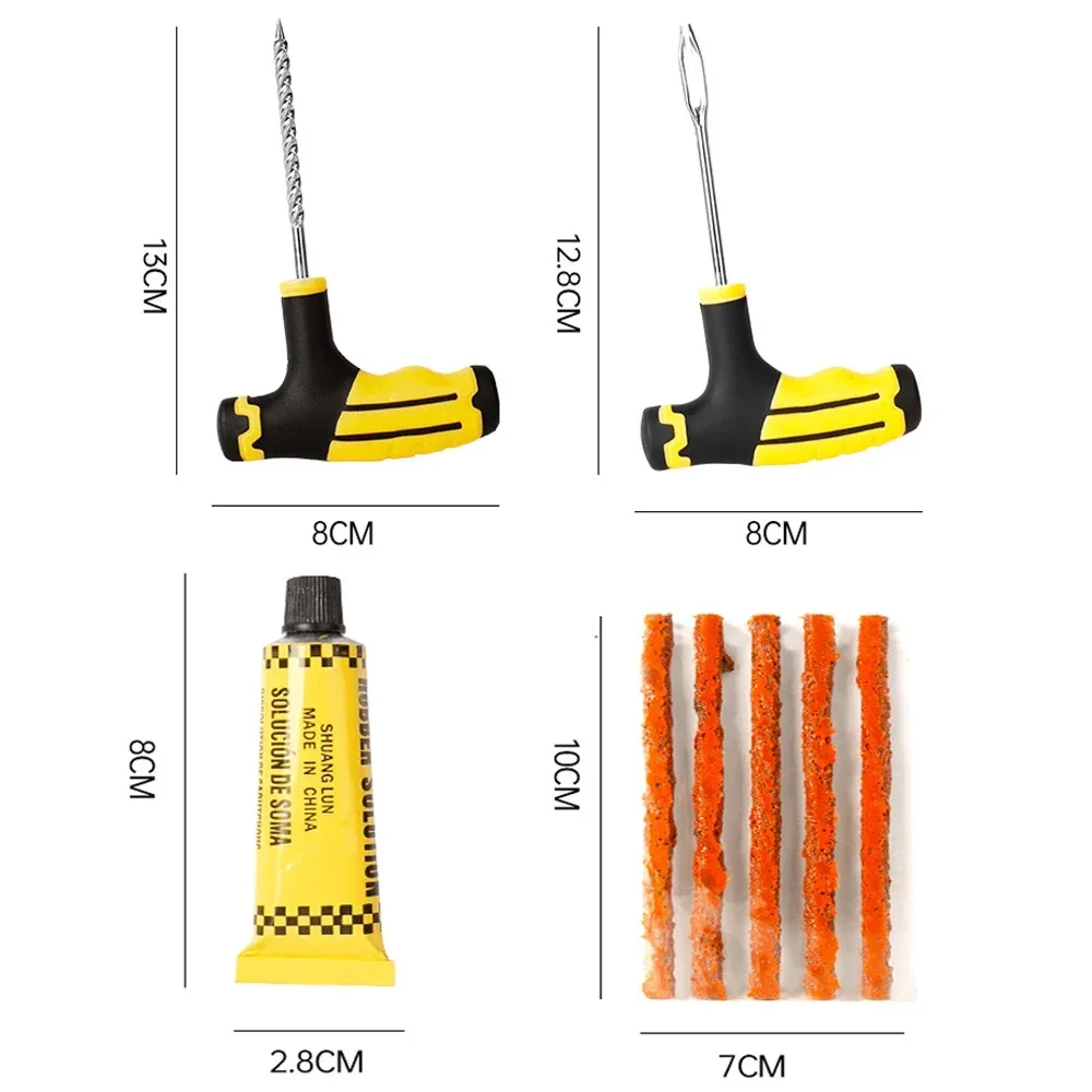 Kit de réparation de voiture sans chambre à air avec bandes de caoutchouc, outil de cloutage, prise de crevaison, outils de garage pour motos et