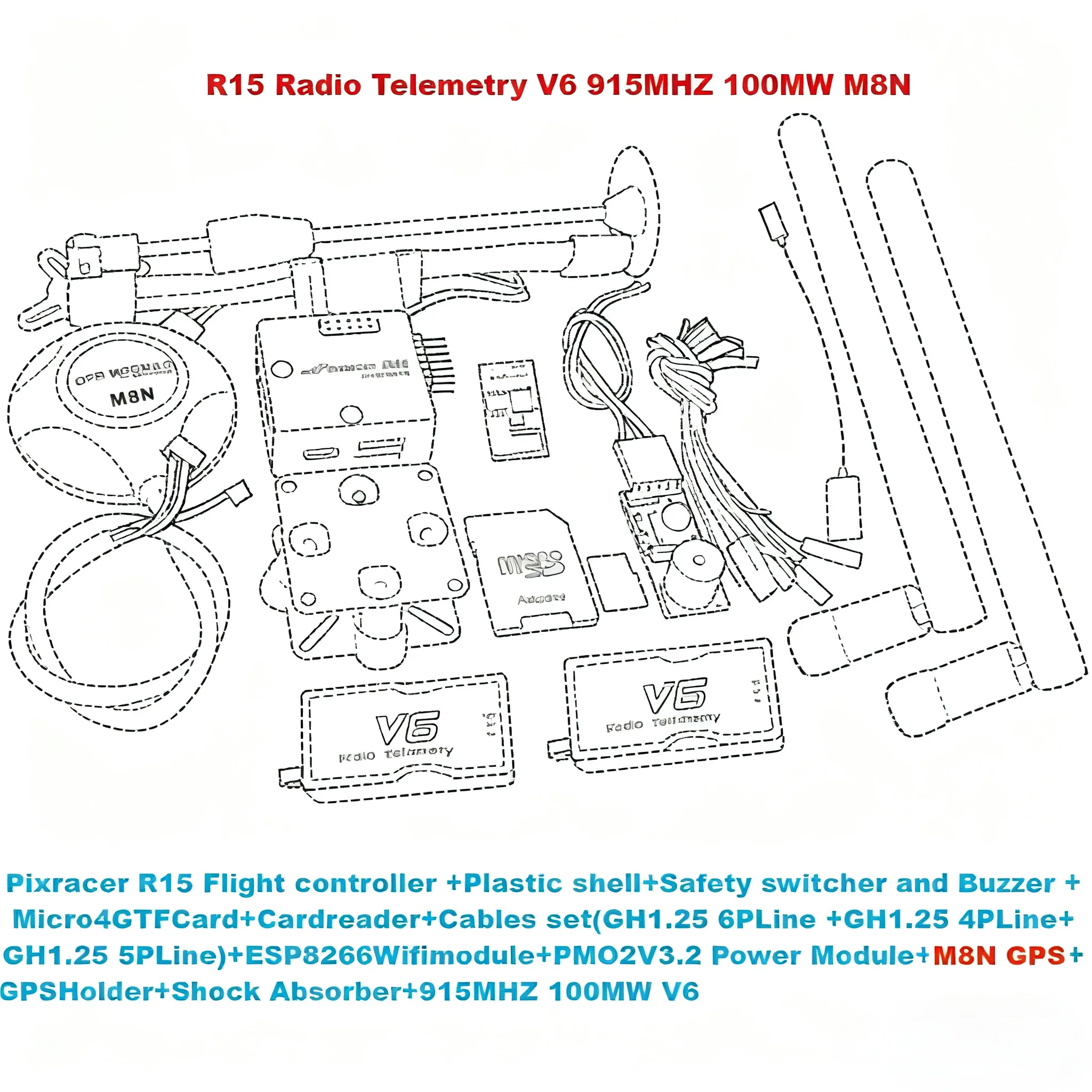 

Pixracer R15 Автопилот Xracer PX4 Контроллер полета Pixhawk M8N/M9N/M10 GPS Радио Телеметрия V6 Набор RC Квадрокоптер Ardupilot