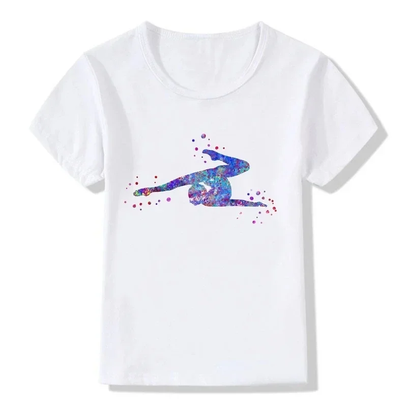 Children's Fashion Design Ballet Print Children's Short Sleeve T-shirt Girls' White Base Shirt Girls Clothes