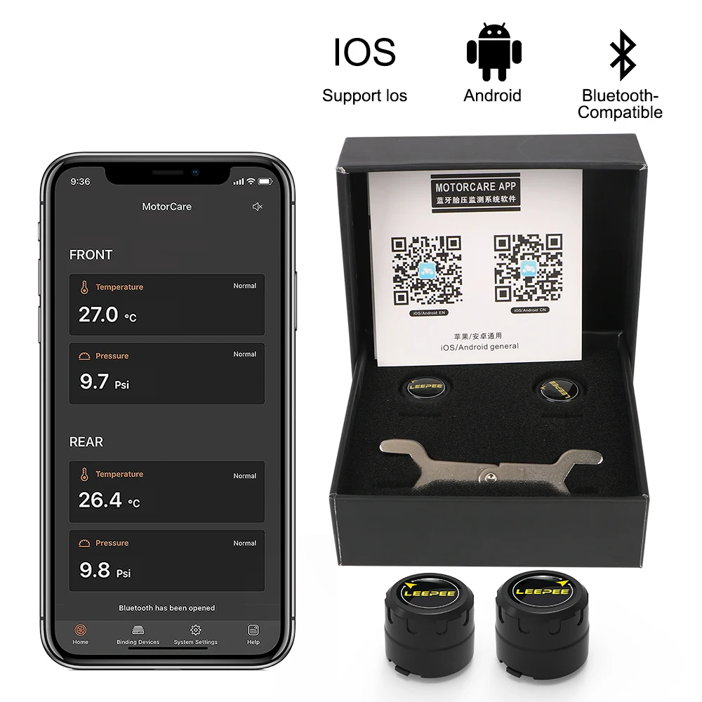 Tire Pressure Sensor Monitor System Bluetooth-Compatible 4.0 5.0 Android/IOS General Motorcycle TPMS External Sensors