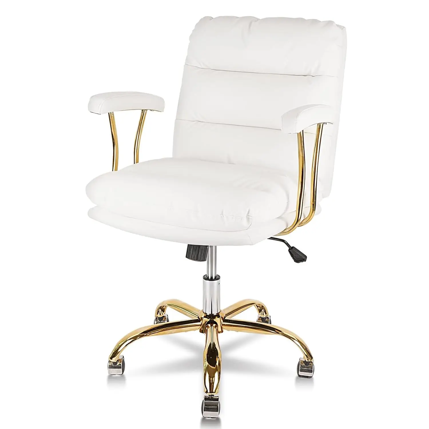 

Mid-Back PU Leather Office Chair Ergonomic Swivel Task with Wheels & Gold Arms Foot for Bedroom Study Meeting, Customized