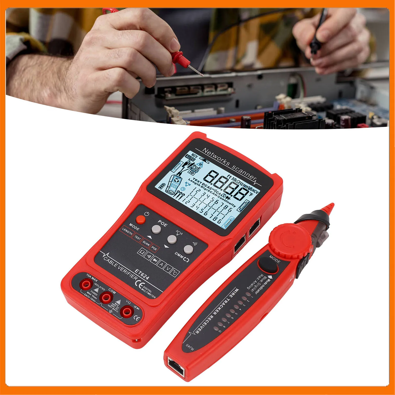 Multifunction Wire Tracer Built in Battery Multimeter Function Network Cable Tester Adjustable Sensitivity for Telephone Lines