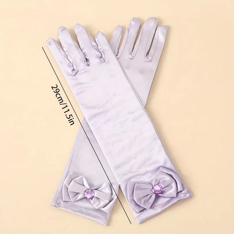 Bowtie Half Long Gloves Satin Pearl Mittens Kids Girls Children\'s Day Birthday Gifts Princess Dance Stage Performance Gloves