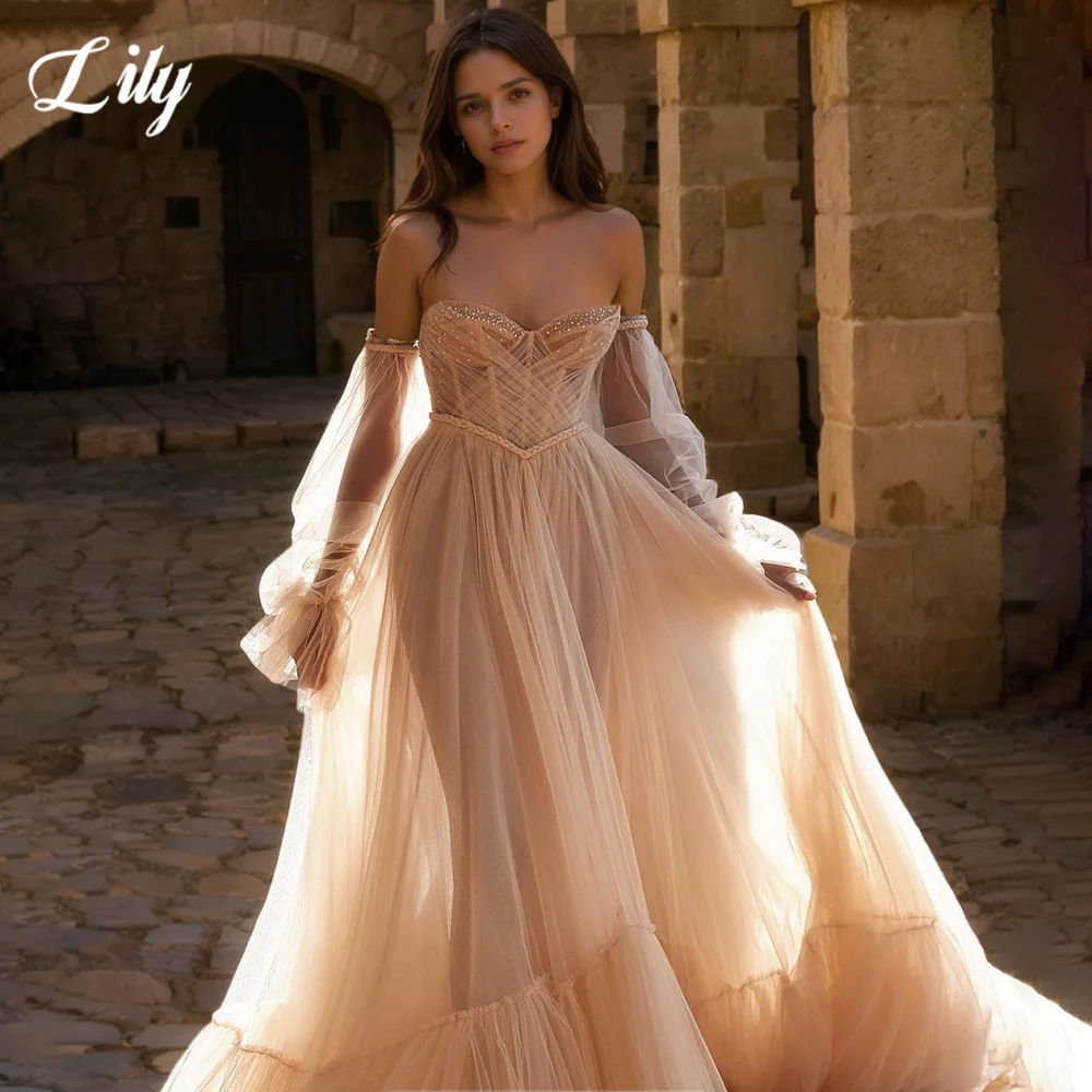 Lily Elegant Evening Dresses Sweetheart Backless Tulle Prom Dress A-line Hollow Party Dress with Beading robe de bal Customized image 2