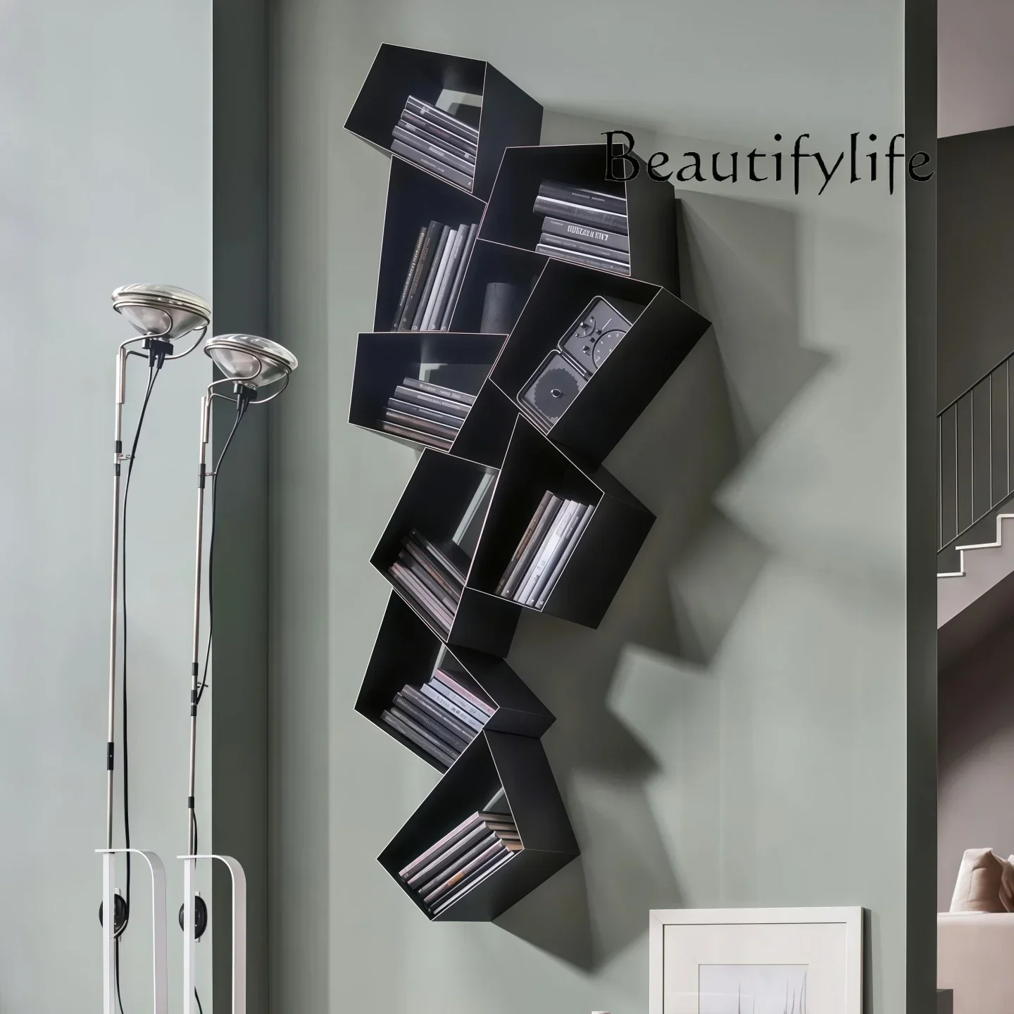 

J X Creative Wall-mounted Paint Bookshelf Household Special-shaped Small Bookcase Living Room Shelf Art Background Decorative Sh