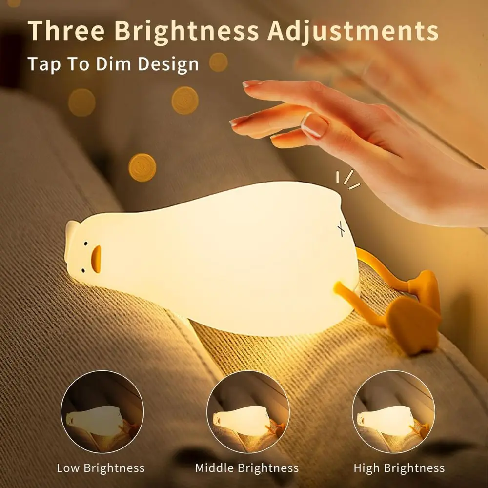 LED Night Light Cute Duck Rechargeable Pat Silicone Lamp Bedside Table Cartoon Child Nightlights Home Room Decor Birthday Gifts