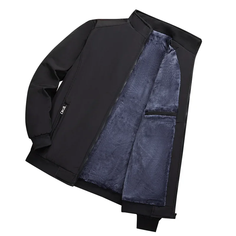 

Winter Thickened Warm Jacket for Men Stand Collar Windproof Male Long Sleeves Coat Outdoor Casual Zipper Plush Lining Men Parkas