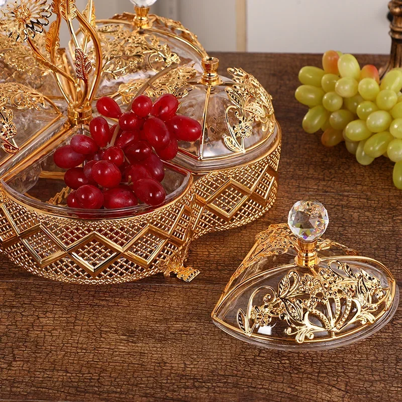 #V Italian Collection Gold Sectional Dessert Serving Tray with Handle, acrylic ,Candy Dish