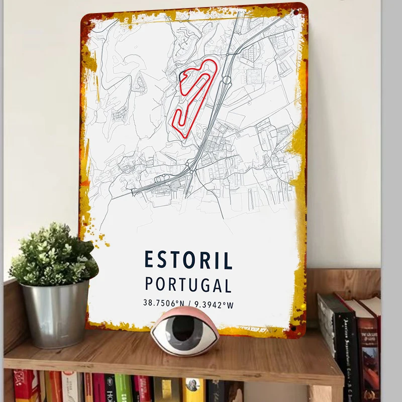 Estoril Circuit Map Metal Wall Art Modern Home Decor Racing Theme Iron Painting for International Sale