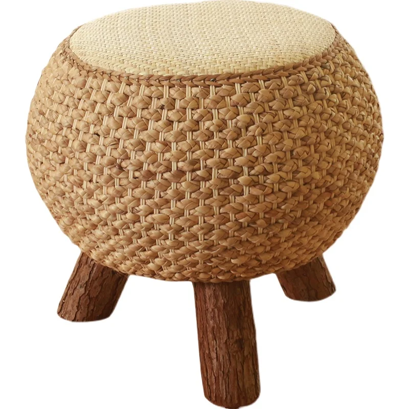 Rattan low balcony solid wood bench bench sofa  living room tatami chair coffee table round  shoe changing stool