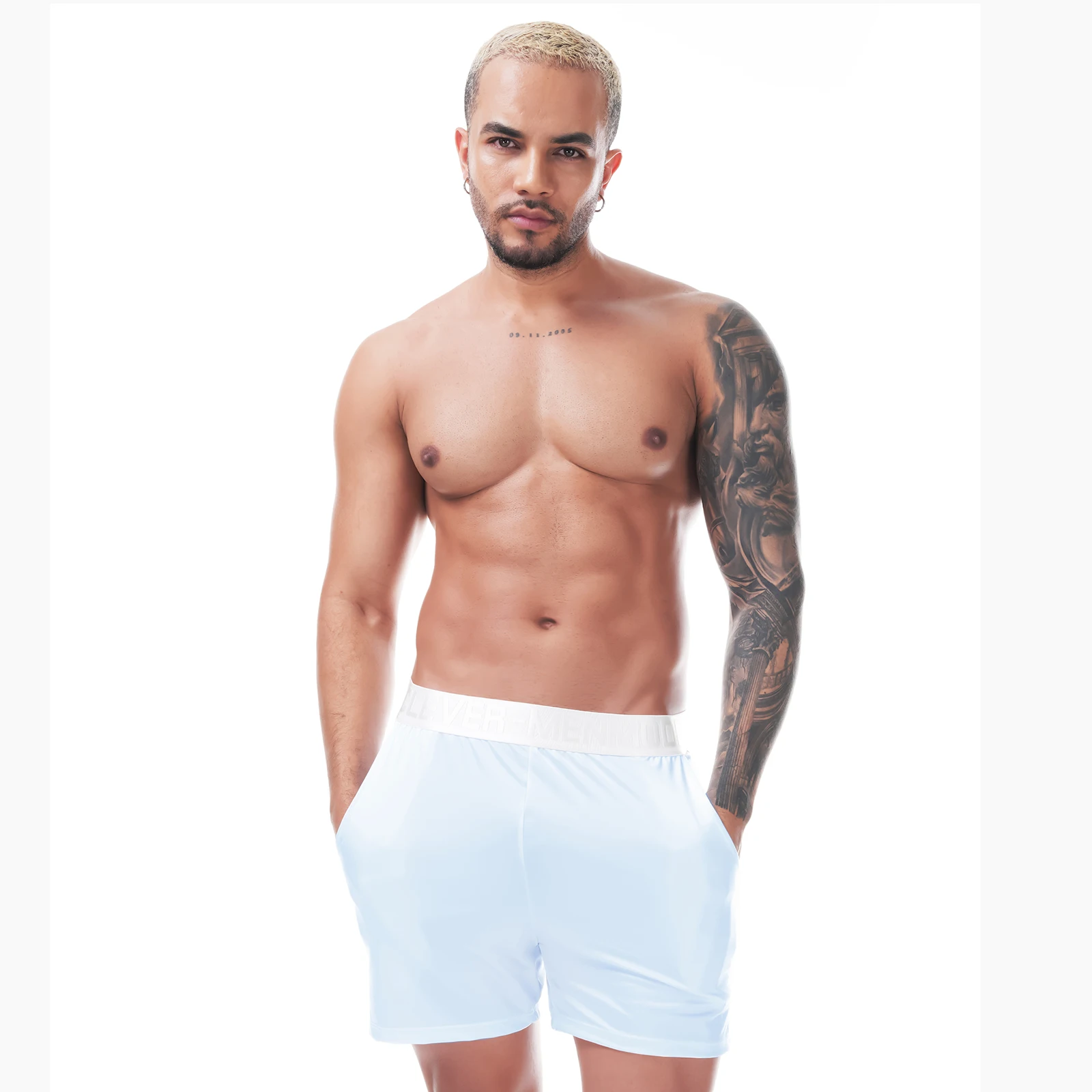 Glänzende Herren-Satin-Boxershorts mit breitem Bund, locker sitzende Boxershorts, glatte, dehnbare Lounge- und Schlafunterwäsche, Homewear-Unterhosen – Detail 13