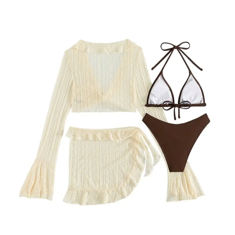 

4Pcs/Set Casual Fashion Summer Women Swimsuit Party Casual Bikini Set Vacation Long-sleeve Brazilian Beachwear for Women