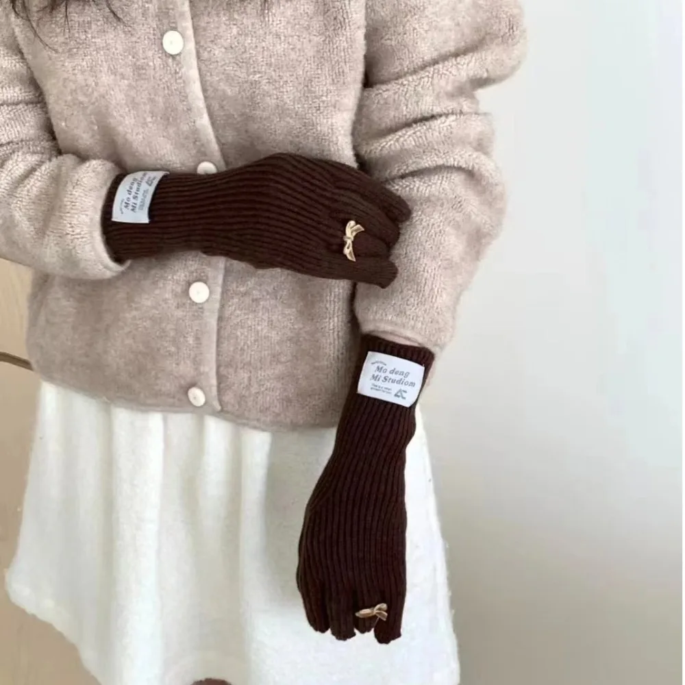 Lovely Korea Knitted Bow Gloves Y2k Harajuku Women Winter Gloves Mittens Fashion Warm Riding Gloves Ladies
