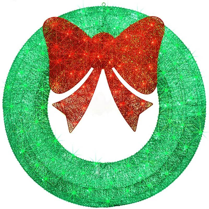 

2023 Latest 48 inch Pre-lit Outdoor Christmas Wreath Wreath Decoration Light Emitting Diode Metal Holiday Decor Home Garden