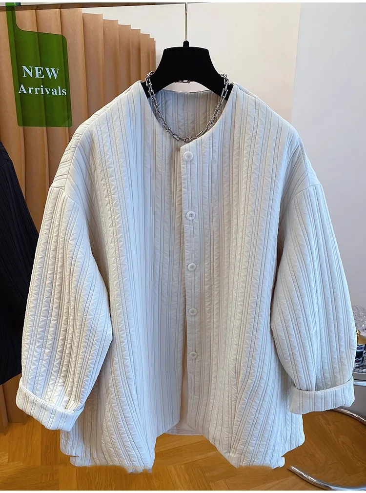 SuperAen invierno 2025 nueva chaqueta holgada informal acolchada de algodón con cuello redondo abrigos coreanos de un solo pecho de Color sólido Simple