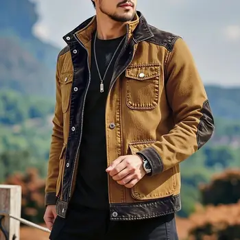 Spring Autumn Men's Vintage Style Denim Jackets Trend Patchwork Multi Pocket Casual Outwear Coat Male American Retro Chic Jacket