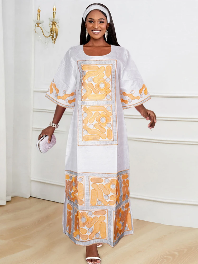 Afrikanische Frauen plus Größe 3xl 4xl Kleid traditionelle Bazin Kleider elegante Hochzeits feier Abendkleid Maxi Robe nigerian ischen Turban