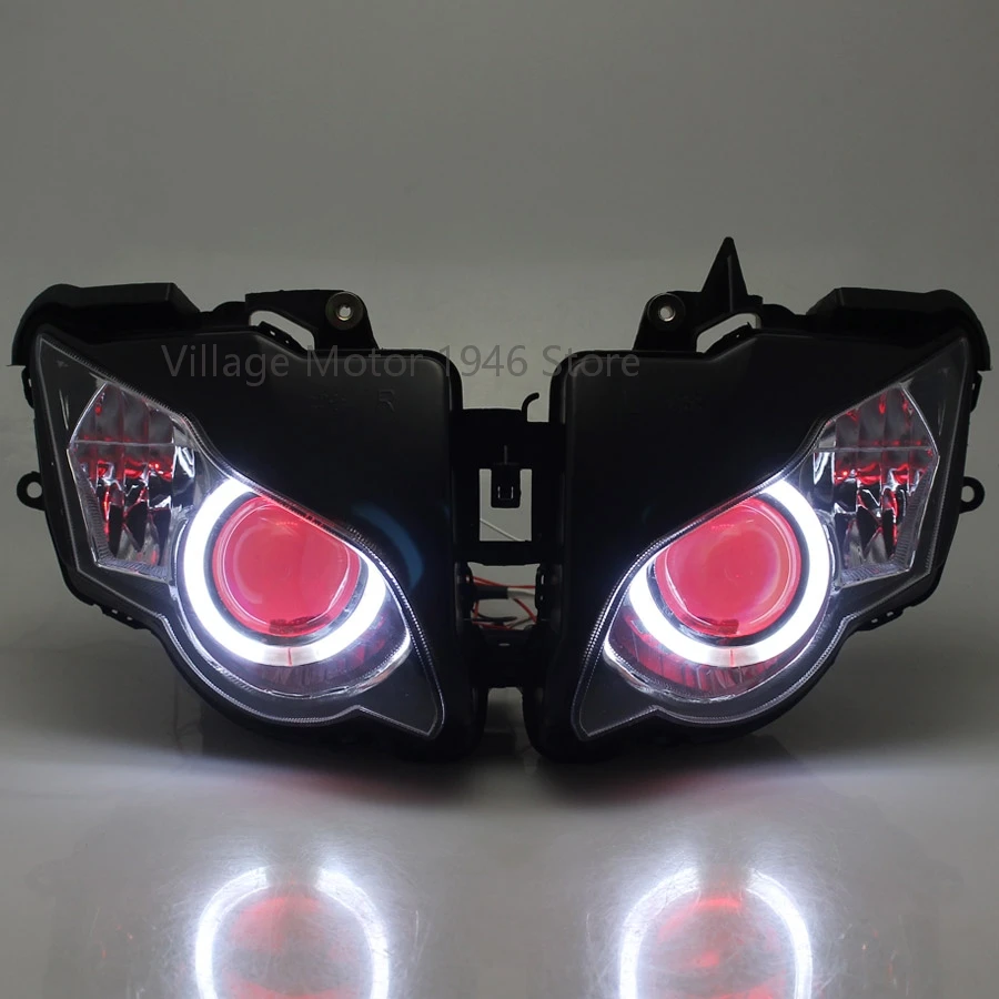 Motorcycle Head Lamp Custom Headlamp HID Xenon Projector Headlight Assembly Red Devil Angel Eyes For Honda CBR1000RR 2008-2011